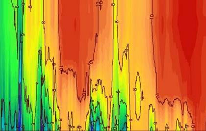 Arctic Wave Glider temperature section obtained on 1-4 August 2011 on the shoreward boundary of the plume at 1478W.