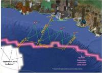 The 2011 Arctic wave glider deployment tracklines are shown above in the context of typical sea ice extents.