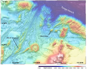 NE Lau eruption sites map