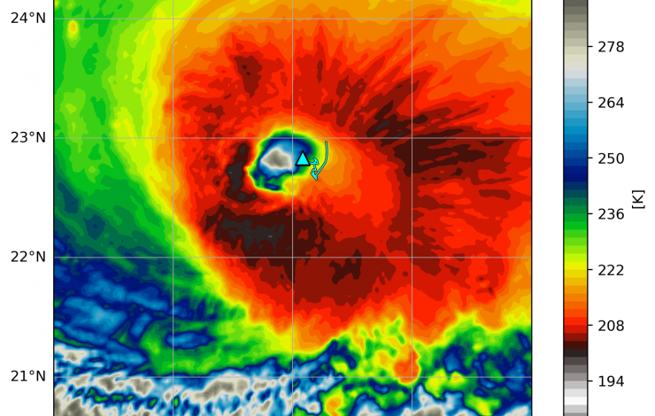 Color bar map of the Atlantic Ocean section of 61-59 degrees west to 21 to 24 degrees north where Hurricane Sam meet the saildrone