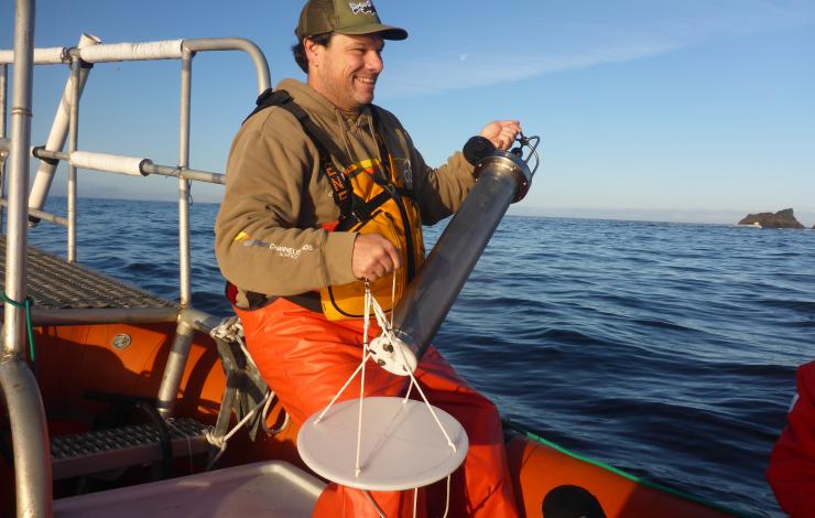 Joe Haxel ready to deploy the drifting hydrophone