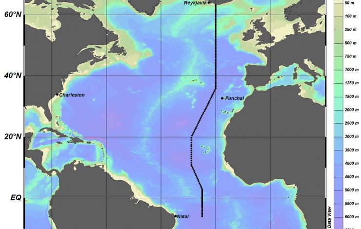 map of A16 hydrographic research line