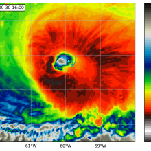 Color bar map of the Atlantic Ocean section of 61-59 degrees west to 21 to 24 degrees north where Hurricane Sam meet the saildrone